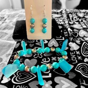 Handcrafted Bracelet and Earring Set, Turquoise and Silver